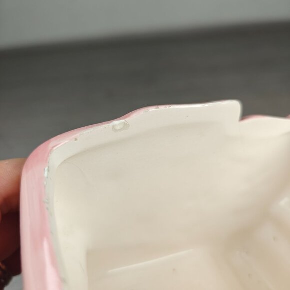 Vintage Ceramic Pink Bunny Wheelbarrow Planter Sponge Holder Floral Design - Picture 9 of 10